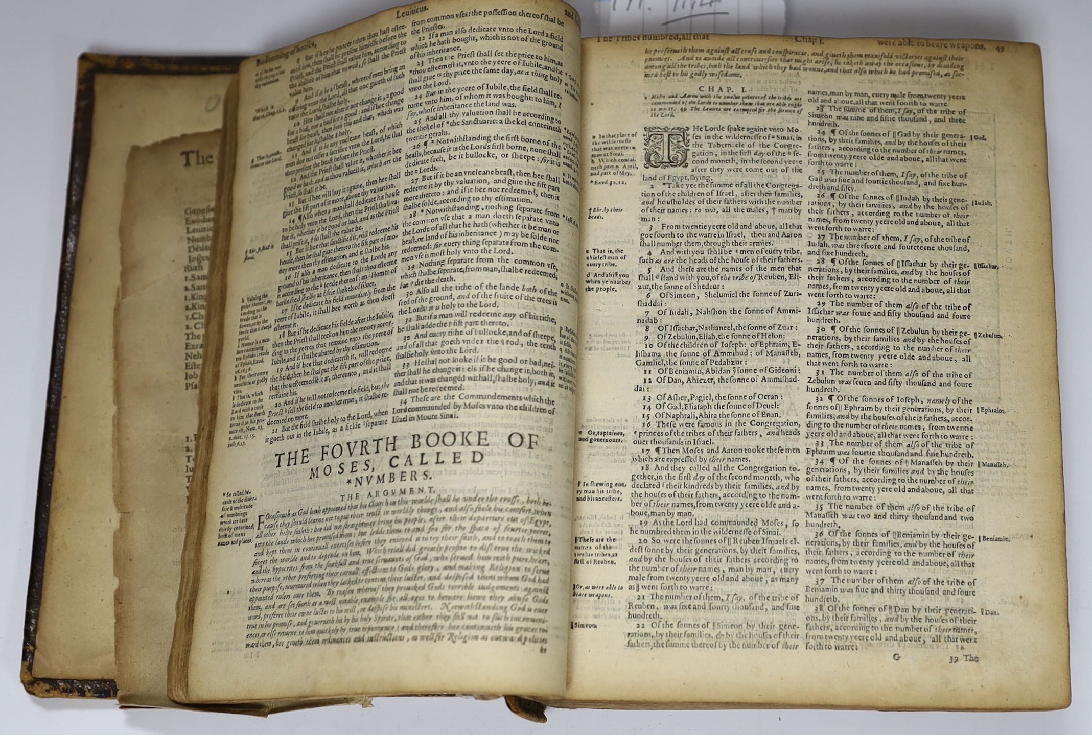 Bible - Robert Barker's Geneva Version of 1601, but lacking general title. (The Bible:that is, the Holy Scriptures conteined in the Old and New Testaments...). head and tailpiece decorations, decorated initial letters, d